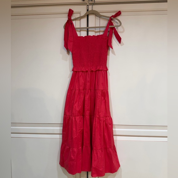 Tuckernuck Alannah Smocked Bodice Bow Tie Strap Dress in Poppy - Picture 3 of 6